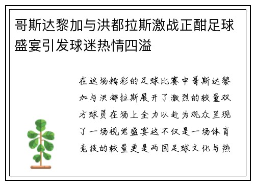 哥斯达黎加与洪都拉斯激战正酣足球盛宴引发球迷热情四溢